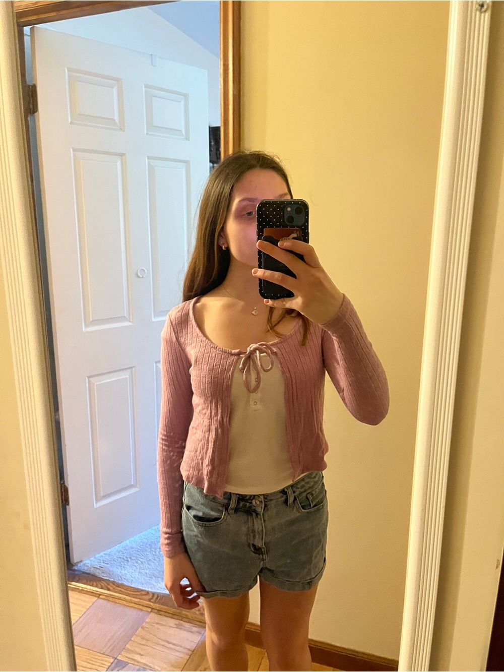 Self Esteem Mauve Ribbed Tie-Front V-Neck Cardigan